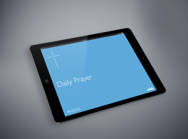 Shows the Daily Prayer mobile app on iPad