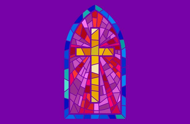 stained glass window on purple background